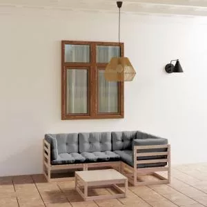 vidaXL Set mobilier de gradina, 5 piese, cu perne, lemn masiv de pin 3076599