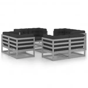 vidaXL Set mobilier de gradina cu perne, 9 piese, lemn masiv de pin 3076341