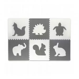 Ricokids - Covoras puzzle , 6 bucati, Cu animalute, 180x120 cm, Gri