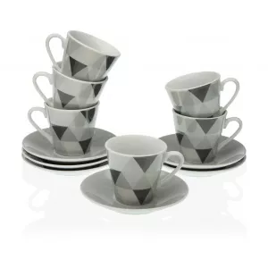 Versa Set 6 cesti cu farfurioare, Soft Triangle, -, Negru