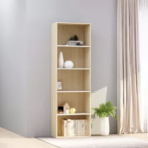vidaXL Bibliotecă cu 5 rafturi, alb & stejar Sonoma, 60x30x189 cm, PAL 800995