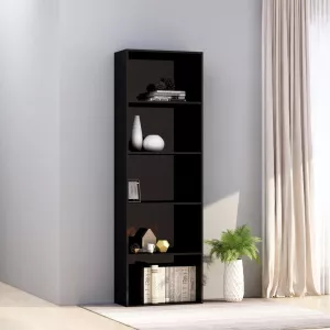 vidaXL Bibliotecă cu 5 rafturi, negru lucios, 60 x 30 x 189 cm, PAL 800997