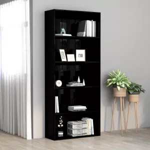vidaXL Bibliotecă cu 5 rafturi, negru extralucios, 80x30x189 cm, PAL
