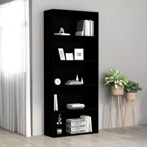 vidaXL Bibliotecă cu 5 rafturi, negru, 80 x 30 x 189 cm, PAL