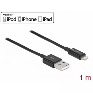 Delock Cablu de date si incarcare USB la Apple Lightning MFI 1m Negru 83002