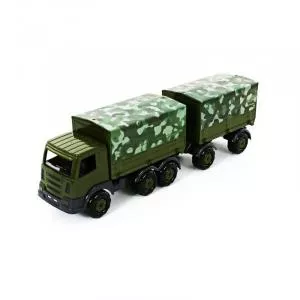 Roben Toys Camion militar, pentru copii, cu prelata si remorca, SuperTruck, 71x16x22 Cm