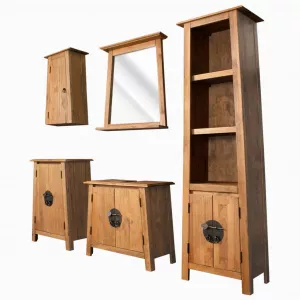 vidaXL Set de baie 5 piese, lemn masiv de pin reciclat