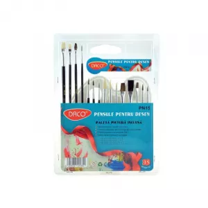 Daco Pensula lemn 15buc/set, nr.1-8 + paleta, varf rotund si drept