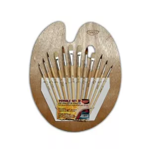 Daco Pensula lemn 12buc/set, nr.2,4,6,8,10,12 + paleta, varf rotund si drept