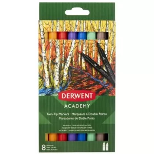 Derwent Markere cu 2 capete - varf tip pensula 8 buc/set Academy 98206