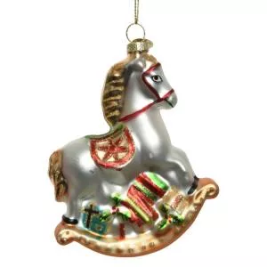 Kaemingk Ornament brad - Rocking Horse Glass Presents