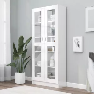 vidaXL Dulap cu vitrină, alb extralucios, 82,5 x 30,5 x 185,5 cm, PAL 802774
