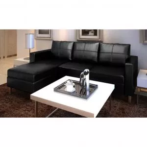 vidaXL Canapea modulara cu 3 locuri, piele artificiala, negru GartenMobel Dekor