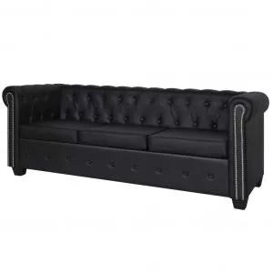 vidaXL Canapea Chesterfield cu 3 locuri, piele artificiala, negru GartenMobel Dekor