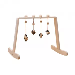 Mobbli Centru de activitati pentru bebelusi Baby Gym, cu 4 jucarii natur-negru corpuri geometrice