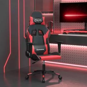 vidaXL  Scaun de gaming de masaj, negru și roșu, piele ecologică 345446