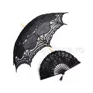  Evantai si umbrela de dantela neagra