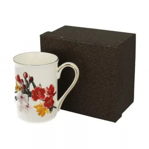 Cana de portelan fin cu flori rosii si galbene