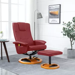 vidaXL Scaun de masaj cu taburet, roșu vin, piele ecologică 248501