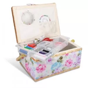 Navaris Set cutie de cusut din lemn si 36 de accesorii, 24.5 x 17.5 x 12.5 cm, 49047.04