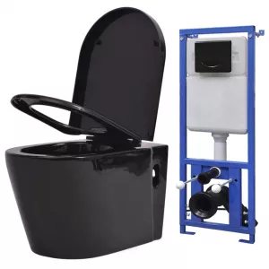 vidaXL Vas toaletă suspendat cu rezervor încastrat, negru, ceramică 3054477