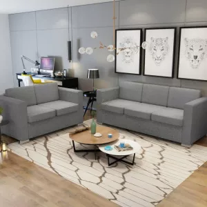 vidaXL Set canapele material textil, 2 piese, gri deschis