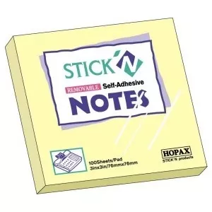 Stickn Notes autoadeziv 76 x 76 mm, 100 file, Stickn - galben pastel HO-21007