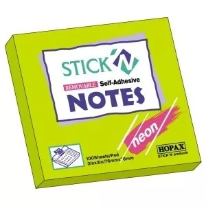 Stickn Notes autoadeziv 76 x 76 mm, 100 file, Stickn - verde neon HO-21167