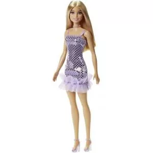 Mattel Barbie Tinute Stralucitoare Blonda Cu Rochita Mov HJR93