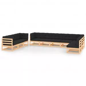 vidaXL Set mobilier de gradina perne antracit 10 piese lemn masiv pin 3083871