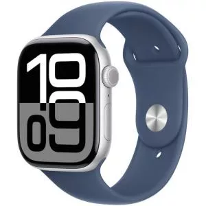 Apple Watch Series 10 GPS + Cellular 42mm Aluminium Silver with Denim Sport Band - S/M