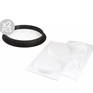 Silikomart Set Tarte Ø 15 cm, 2 Rame Microforate + Forma Silicon 2 cavitati 25.244.87.0065