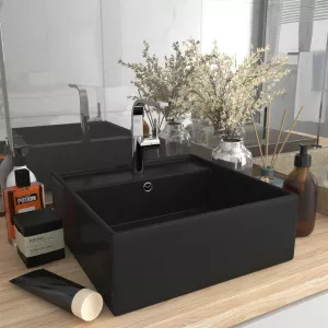 vidaXL Chiuvetă lux cu preaplin negru mat, 41x41 cm, ceramică, pătrat 146953