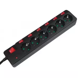 LogiLink Prelungitor LPS233, 6 Prize, 1.5 m, 16 A, intrerupator pe fiecare priza (Negru)