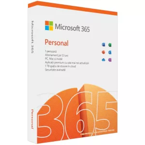 Microsoft 365 Personal 64-bit, Engleza, Subscriptie 1 An, 1 Utilizator, Medialess Retail
