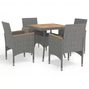 vidaXL Set mobilier gradina, 5 piese, gri, poliratan, lemn acacia GartenMobel Dekor