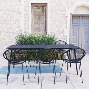 vidaXL Set mobilier de exterior, 7 piese, negru, ratan PVC GartenMobel Dekor