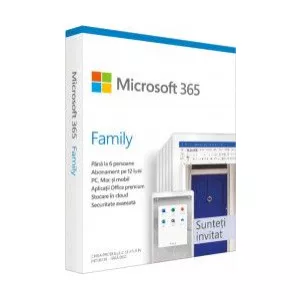Microsoft 365 Family, Subscriptie 1 an, 6 PC, Engleza, Medialess Retail 6GQ-01076