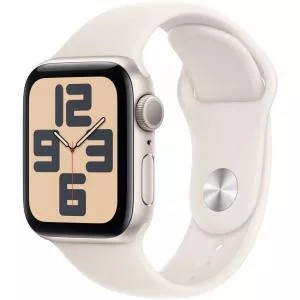 Apple Watch SE (2024) GPS 40mm Aluminium Starlight cu Starlight Sport Band - S/M