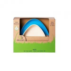 Ekoala Set de masa 2 farfurii din Bioplastic, Alb/Albastru