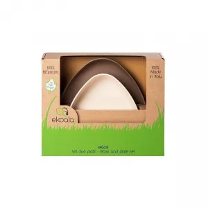 Ekoala Set de masa 2 farfurii din Bioplastic, Alb/Maro
