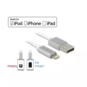 Delock USB data and power cable for iPhone™, iPad™, iPod™ 1 m white with LED indication 83772