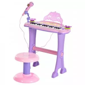 HomCom Set pianina pentru copii, taburet si microfon, roz 390-005PK
