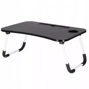 Springos Masa pentru laptop, pliabila, suport pahar, MDF, metal, PE, negru, 60x40x27 cm