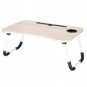 Springos Masa pentru laptop, pliabila, suport pahar, MDF, metal, PE, bej, 60x40x27 cm