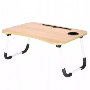 Springos Masa pentru laptop, pliabila, suport pahar, MDF, metal, PE, natur, 60x40x27 cm