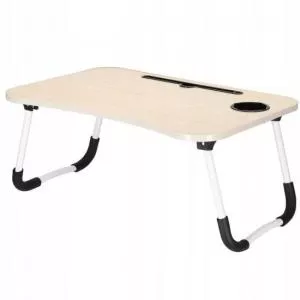 Springos Masa pentru laptop, pliabila, suport pahar, MDF, metal, PE, crem, 60x40x27 cm
