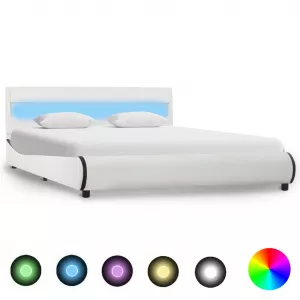 vidaXL Cadru de pat cu LED, alb, 140 x 200 cm, piele ecologică 285017