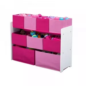 Delta Organizator jucarii cu cadru din lemn Deluxe White Pink