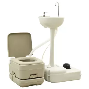 vidaXL Set toaletă portabilă camping 10+10 L suport chiuvetă 20 L, gri 93021